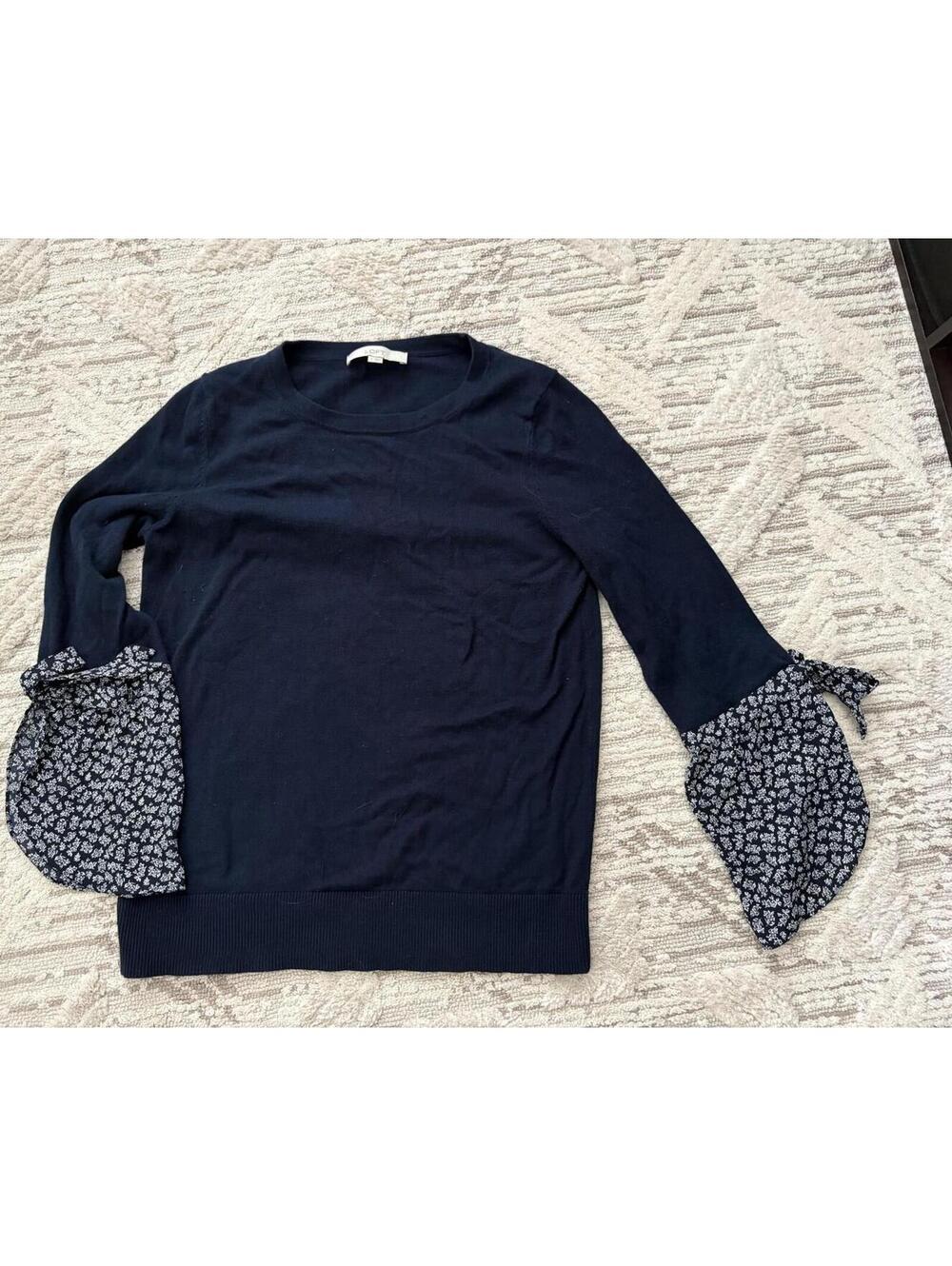 LOFT Navy Floral Bell Sleeve Top Size Medium